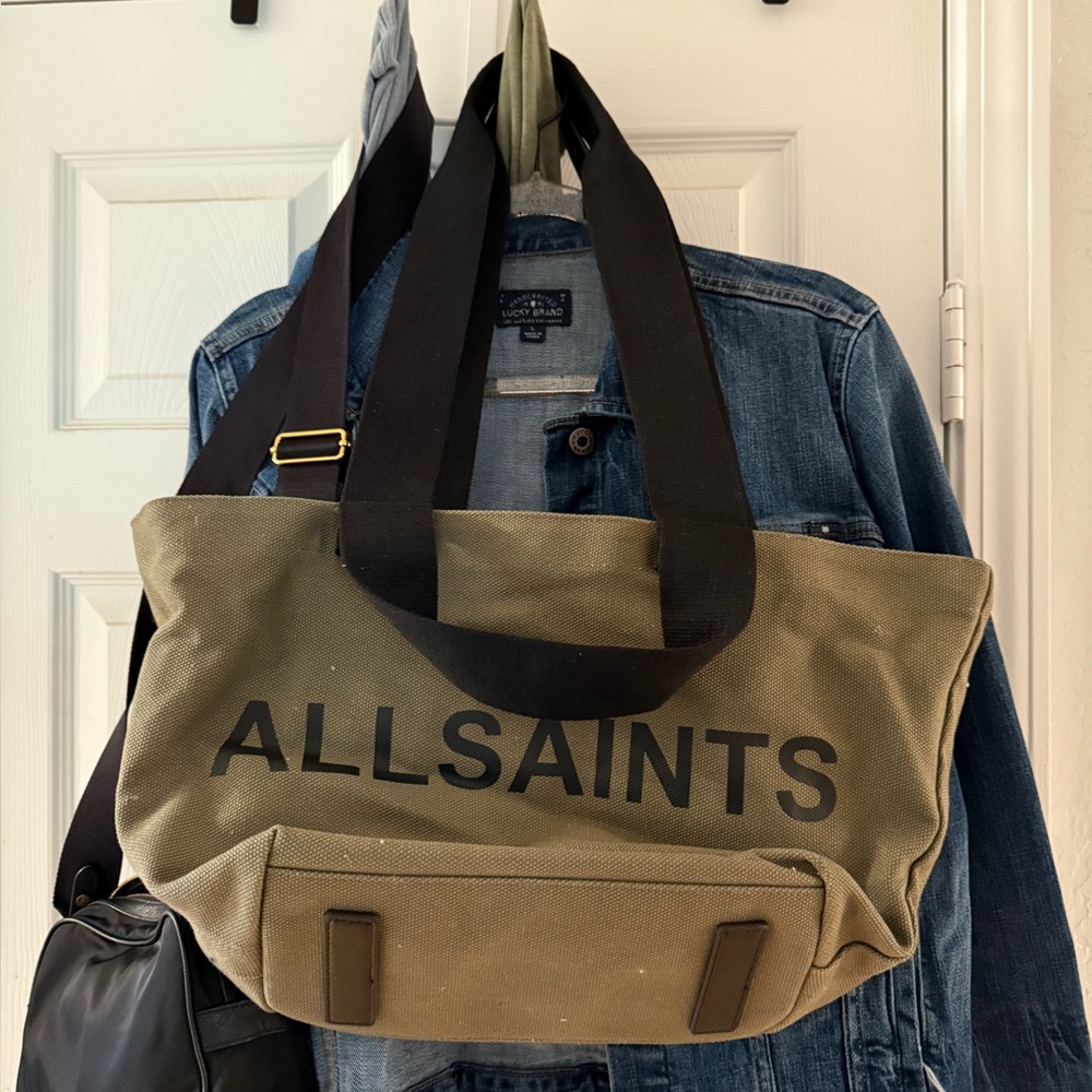 All Saints Khaki Tote with Black Straps - Picture 4 of 13
